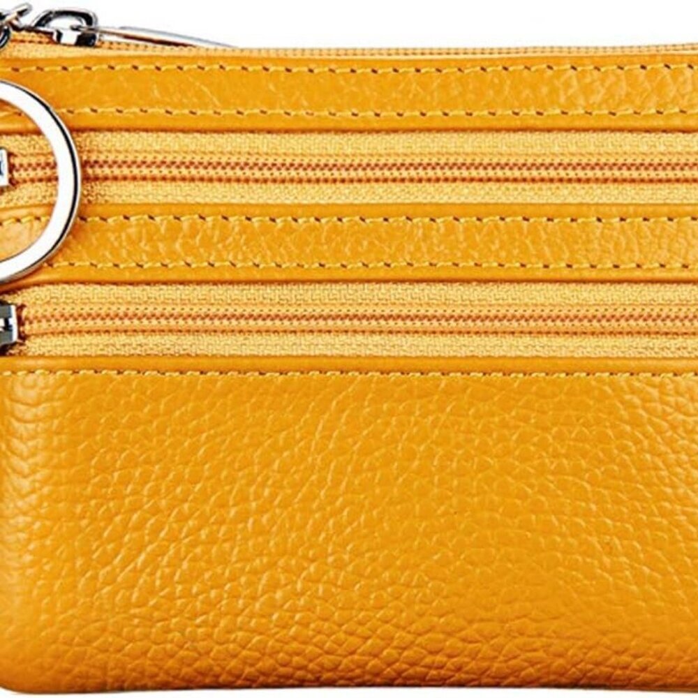 Women's Genuine Leather Coin Purse Mini Pouch Change Wallet with Keychain